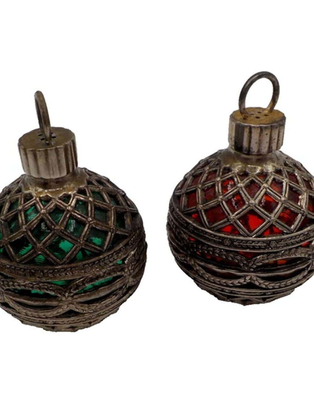 Two Godinger Silver Plated Filigree Glass Christmas Holiday Ornament 3”